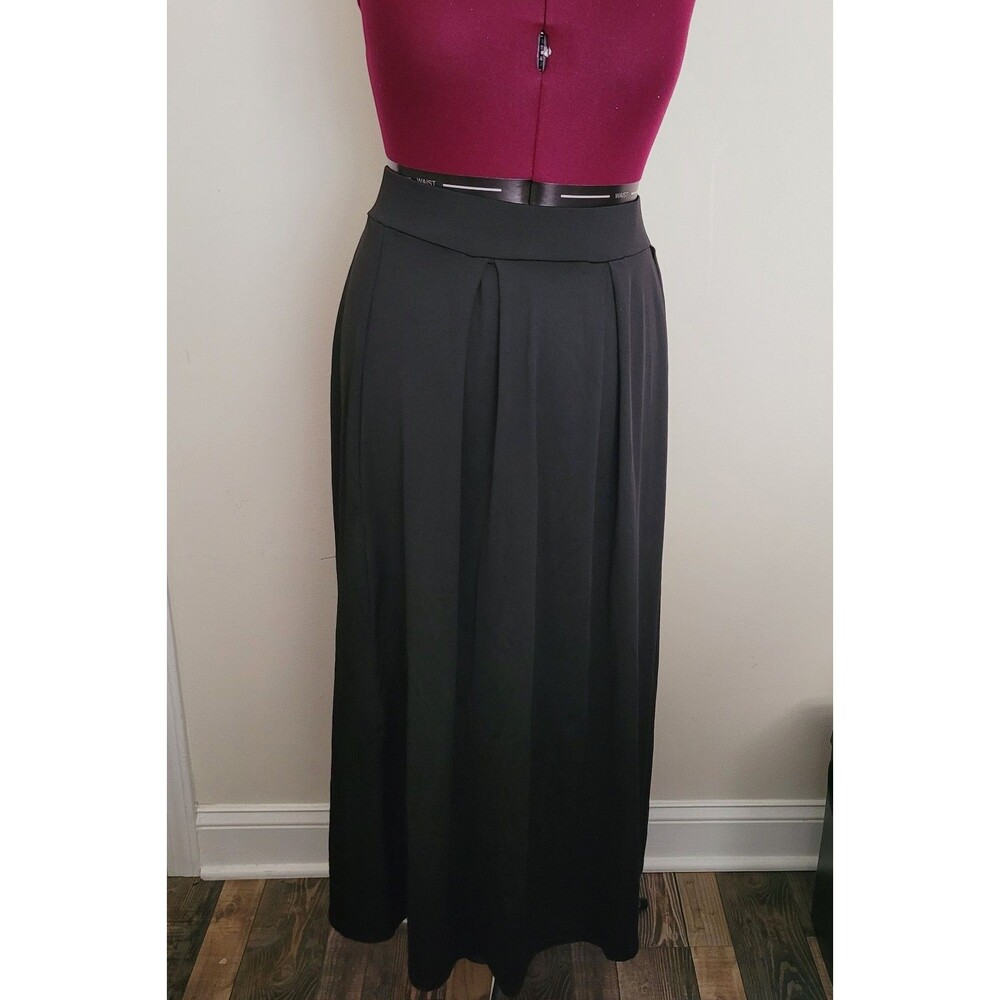 Women's XL Black Pleated Maxi Skirt High Waist Pull On Long Flowy New